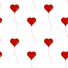 Plakat This is seamless pattern texture of red hearts balloons, ribbons, envelopes on white background. Wrapping paper.