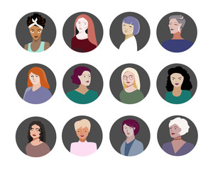 Set of 12 female avatars