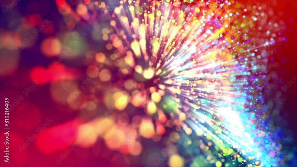 Poster multicolored light rays like laser show. 4k abstract background with shining bokeh sparkling particl