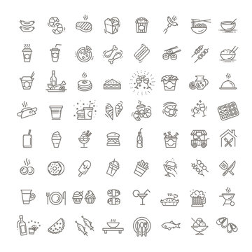 Food courts icons set