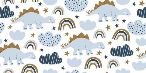 Scandinavian dino dinosaur seamless pattern - 310216662