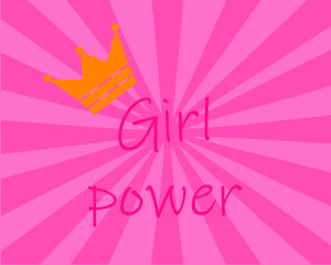 Obraz na płótnie Canvas Vector Lettering girl power with a small golden crown on a pink striped background