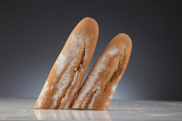 Two baguettes (white brad). Studio shot. 