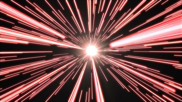 Stars flying past at high speed, with a bright white light at the end. Red version. Seamlessly loopable animation.