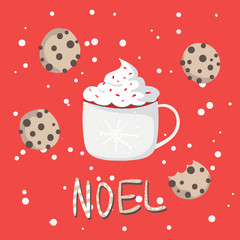 Vintage cartoon greeting card for Merry Christmas, Typographic Wishes and Winter Holiday Elements. Greeting hand drawn illustration for Xmas. 