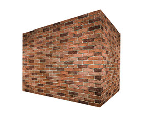 Brown brick wall perspective isolated on white background.