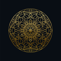 Golden ink geometric mandala linear vector illustration
