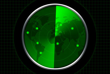 radar with a green display. targets are listed on the radar map