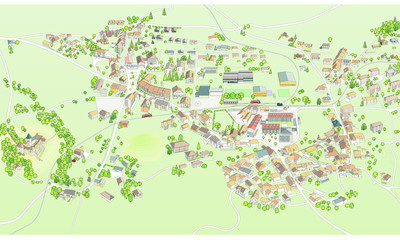 3D illustration of the village of Blonay in Switzerland