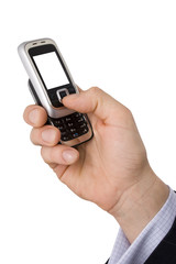 mobile phone in hand isolated on white