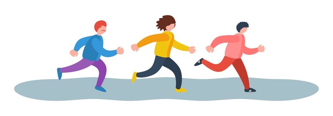 Three people running in a sports. Vector illustration