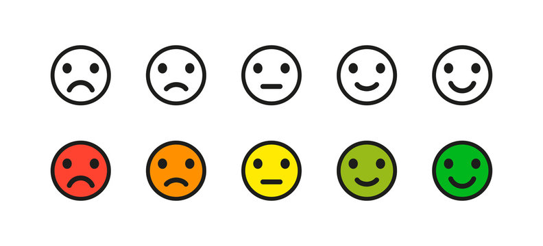 Emoji icons. Isolated vector illustration. Rating concept. Review feedback. Survey opinion service. Sad and happy Mood Icons.