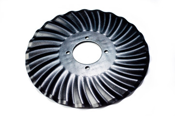 Disc harrows for tractor for soil treatment, black shot on a white background