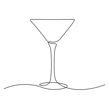 Cocktail glass in continuous line art drawing style. Minimalist black line sketch on white background. Vector illustration
