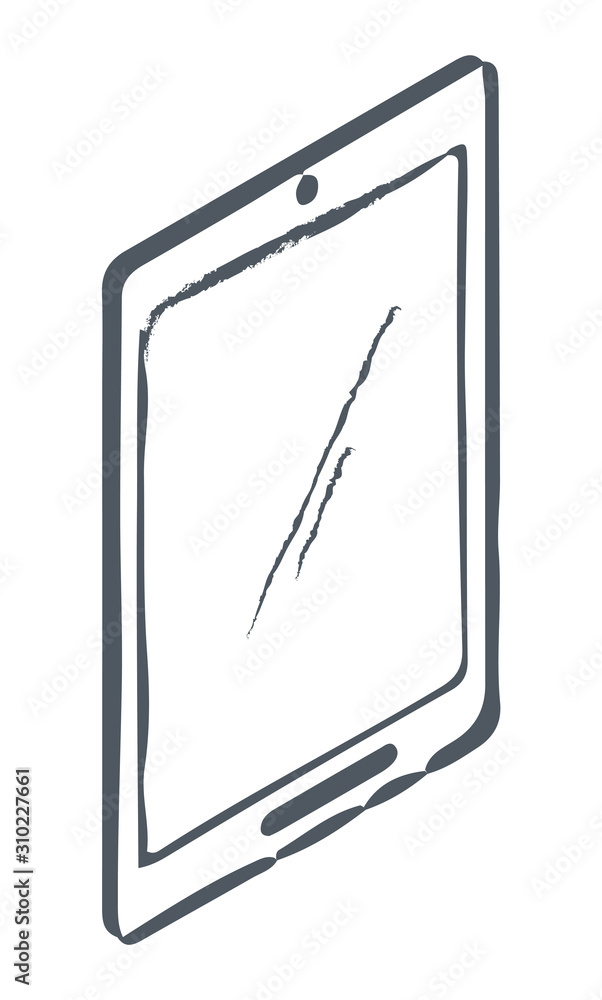 Poster tablet ecommerce sketch business technology for shopping online. drawing touchscreen equipment for w