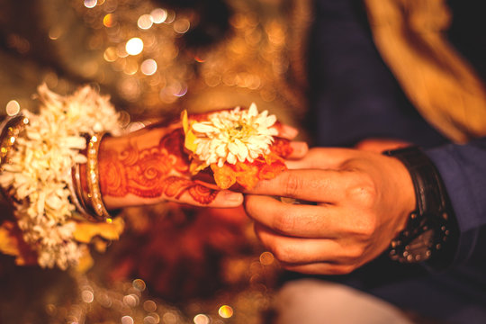 Bride and groom ring exchange