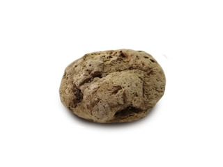 pumice rock isolated on white background. Pumice is an extrusive igneous rock with a vesicular texture and very low specific gravity. There is noise and grain caused by the texture of the stone. 