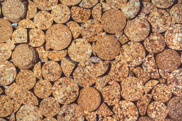 Wine corks texture background. Corkwood stoppers close-up.