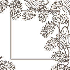 Vector Corner Frame with Beer Hops. Common Hop or Humulus Lupulus Branch. Leaves and Cones. Vector Floral Background
