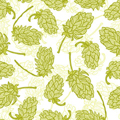 Beer Hops Vector Seamless Pattern. Common Hop or Humulus Lupulus Cones. Vector Floral Background