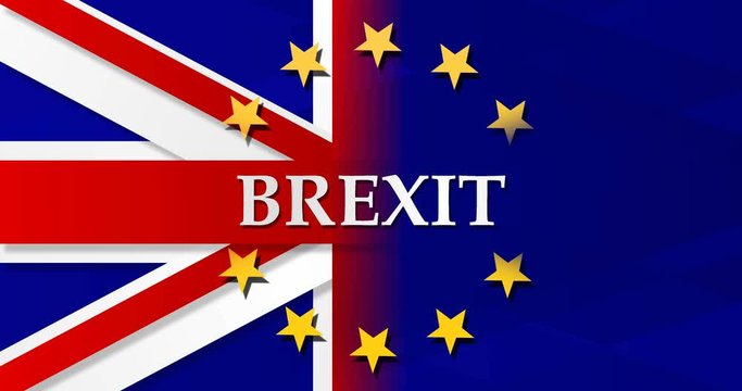 4k Animated blue banner. Brexit strategy concept: UK leaving the EU. News abstract flag background European Union and Great Britain. Moving in different directions. Britain exiting. Animation poster