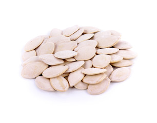 Pumpkin seeds on a white background