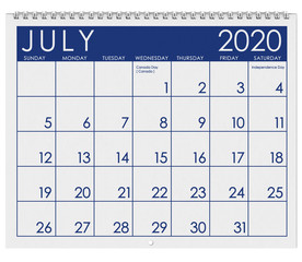 2020: Calendar: Month Of July