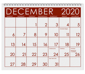 2020: Calendar: Month Of December