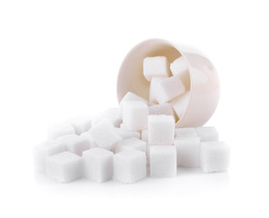 Fototapeta na wymiar Sugar cubes in a bowl isolated on white background
