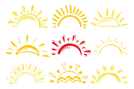Sun Icons Vector Set. Doodle Different Suns
