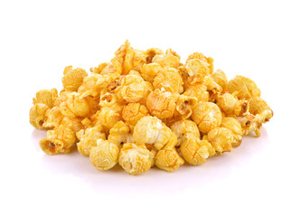 caramel popcorn on white background