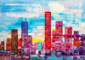 Obraz premium Abstract painting of urban skyscrapers.