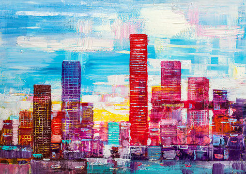 Abstract painting of urban skyscrapers. © serge-b