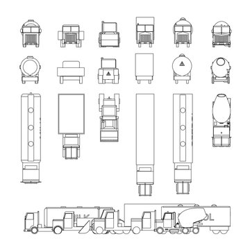 Truck 2d icons set. Vector Illustration. Transportation background.
