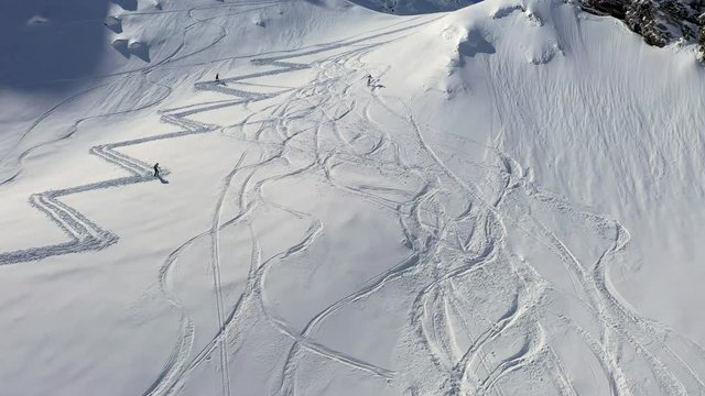 4k aerial footage with ski mountaineers competing during a ski touring and mountaineering race in Fagaras mountains
