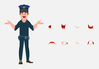 policeman cartoon character with lip sync set for your design, motion and animation. custom character set for animation.