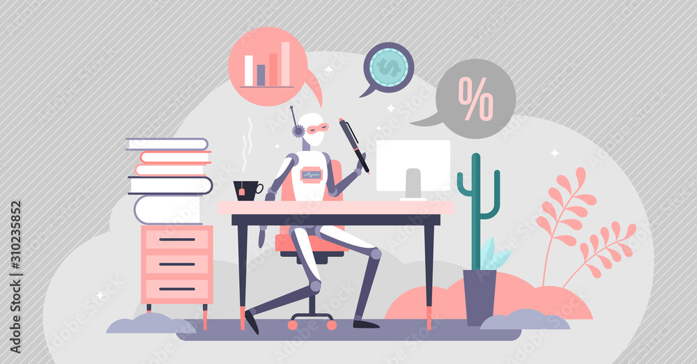 Poster accountant robot automation vector illustration concept