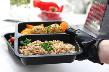 Box diet. Meal prep containers, dietetic catering. Lunch box. Take-away box diet.