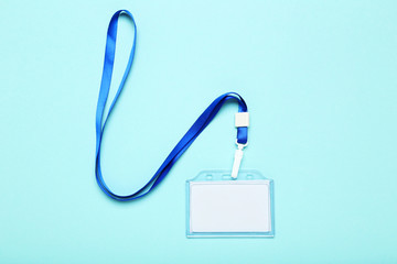 Blank white bagde on blue background