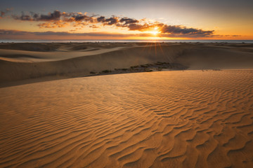 Fototapeta na wymiar Maspalomas dunes in Gran Canaria in sunrise light.