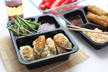 Diet catering. Ready meal on a tray. Box diet, dietetic catering.