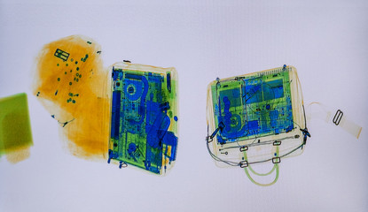 Scanned baggage on the x-ray scanner screen