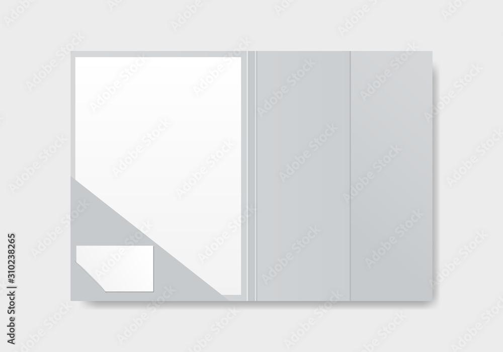 Poster open file folder with document. blank paper folder mockup. vector illustration.