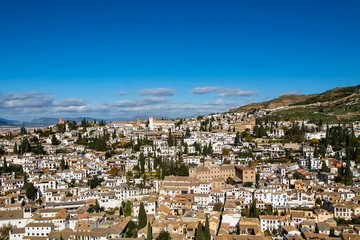 Fototapeta na wymiar View of Granada old city from tower of Alhambra Palace, Granada, Spain