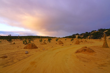Fototapeta na wymiar View of limestone rock formations in the Pinnacles Desert in Nambung National Park, Cervantes, Western Australia