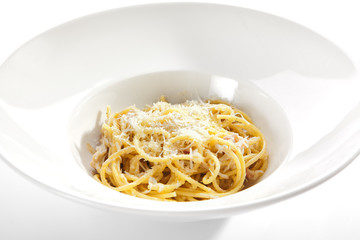 Italian Spaghetti Alla Carbonara with Grated Parmesan