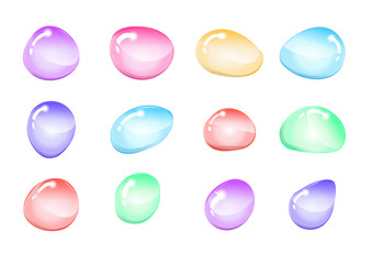 Multi-colored drops, colored liquid set. Vector illustration