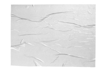 Empty crumpled and wet texture paper. Creased grunge paper background. Art rough stylized blank for a billboard, poster or banner with space for text. Copy space.
