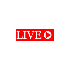 Live streaming icon. Red symbol and button for broadcasting, online stream. Use for tv, shows, movies and live performances. Vector illustration on white background