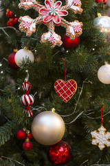 The decorated green Christmas tree. Winter and new year, Christmas.